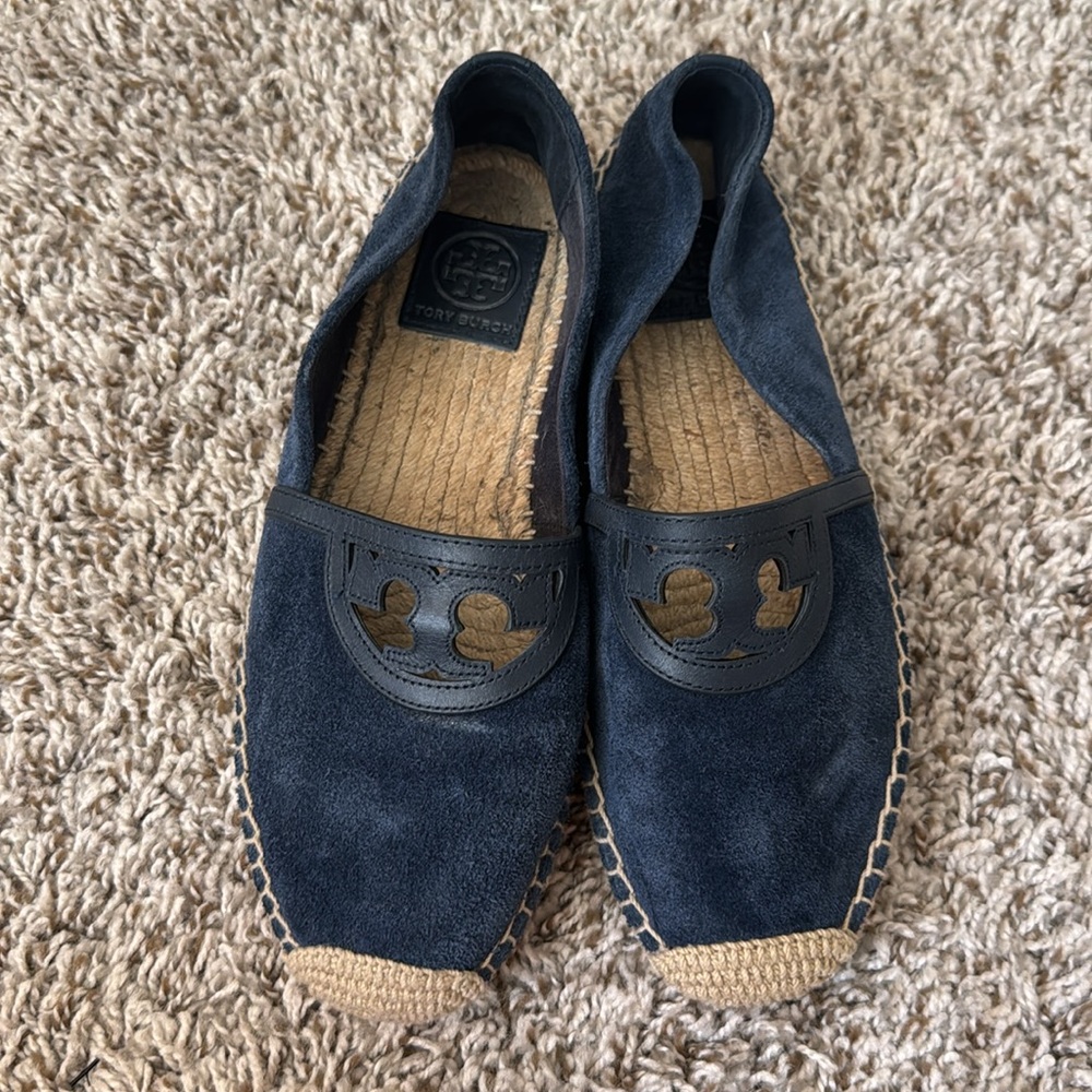 Tory Burch 7.5 Sidney Navy Blue Suede Espadrille Flats - Picture 3 of 10